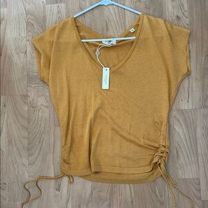Madewell Mustard Drawstring V-Neck Crop Top